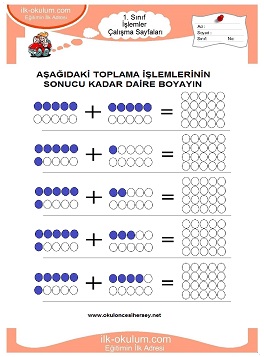 Çocuklar İçin toplam işlemi yaprak testleri 